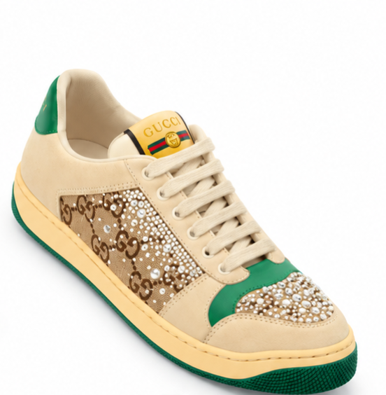 Gucci Screener Embellished Sneakers – Beige/Brown/Green