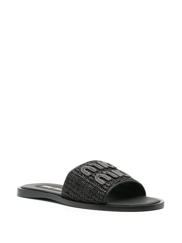 Miu Miu Raffia-effect woven Black slides