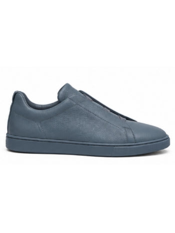 ZEGNA Triple Stitch SECONDskin Leather Sneakers – Blue Grey