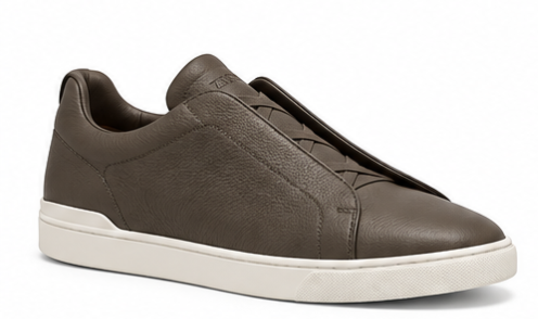ZEGNA Triple Stitch SECONDskin Leather Sneakers – Dark Taupe