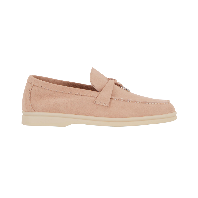 Loro Piana Summer Charms Walk – Suede Pink Sand Loafers