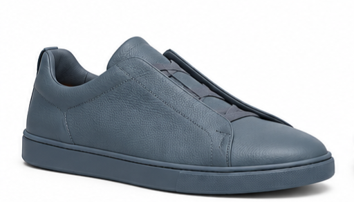 ZEGNA Triple Stitch SECONDskin Leather Sneakers – Blue Grey