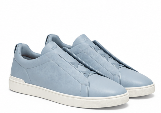 ZEGNA Triple Stitch™ Leather Sneakers – Light Blue