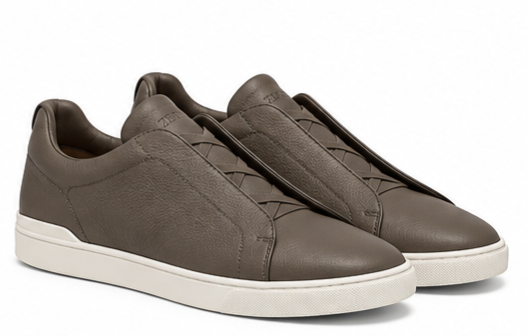 ZEGNA Triple Stitch SECONDskin Leather Sneakers – Dark Taupe