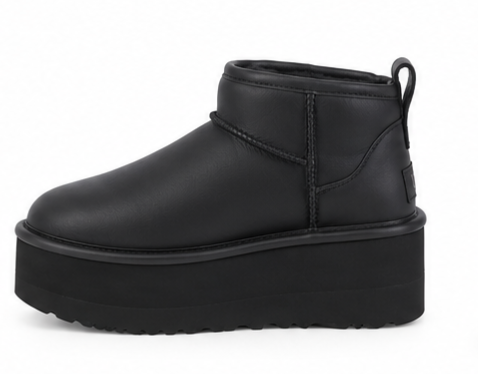 UGG Platform Leather Ankle Boots Black