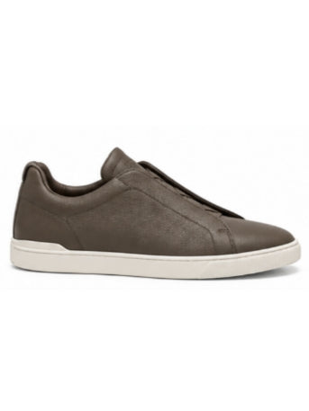 ZEGNA Triple Stitch SECONDskin Leather Sneakers – Dark Taupe