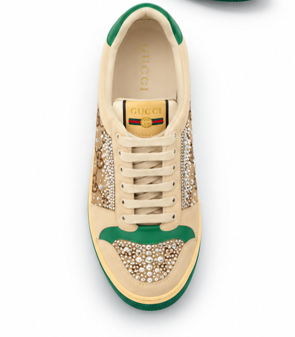 Gucci Screener Embellished Sneakers – Beige/Brown/Green