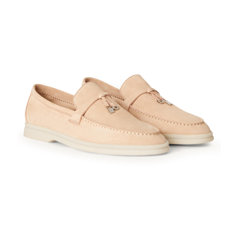 Loro Piana Summer Charms Walk – Suede Pink Sand Loafers