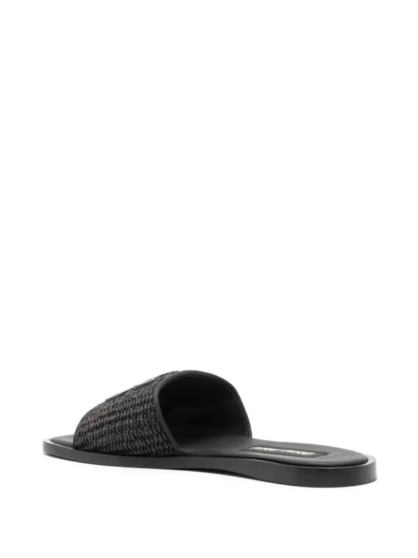 Miu Miu Raffia-effect woven Black slides